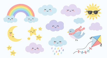 Vector with brush strokes on the theme of funny skies