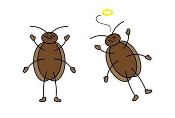 元気なゴキブリと駆除されたゴキブリのイラスト