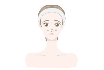 毛穴に悩む女性のイラスト