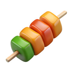 Colorful fruit candy on a wooden skewer against a black background