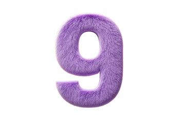 Furry Purple Number Nine on Transparent Background