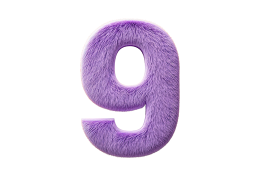 Furry Purple Number Nine on Transparent Background