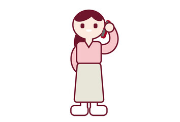電話をする女性のポップでシンプルなイラスト