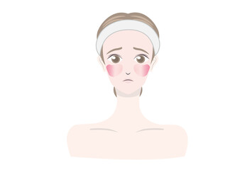 酒さに悩む女性のイラスト