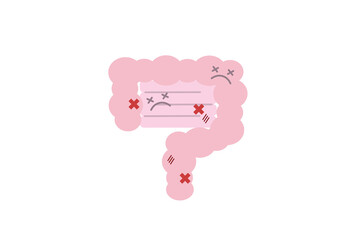 不健康で傷ついた小腸と大腸のイラスト