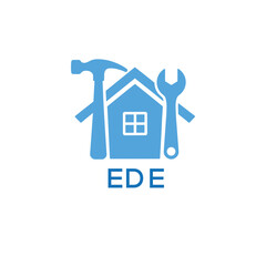 Home Repair Service Logo with Hammer and Wrench Icon –EDE Branding Design. EDE Letter Logo.
