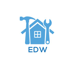 Home Repair Service Logo with Hammer and Wrench Icon –EDW Branding Design. EDW Letter Logo.
