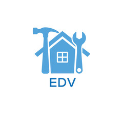 Home Repair Service Logo with Hammer and Wrench Icon –EDV Branding Design. EDV Letter Logo.
