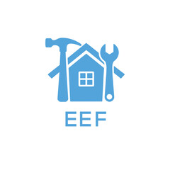 Home Repair Service Logo with Hammer and Wrench Icon –EEF Branding Design. EEF Letter Logo.
