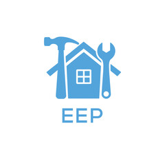 Home Repair Service Logo with Hammer and Wrench Icon –EEP Branding Design. EEP Letter Logo.
