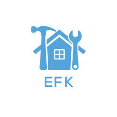 Home Repair Service Logo with Hammer and Wrench Icon –EFK Branding Design. EFK Letter Logo.
