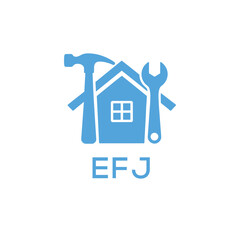 Home Repair Service Logo with Hammer and Wrench Icon –EFJ Branding Design. EFJ Letter Logo.
