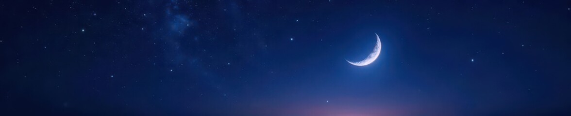Dark night sky, vibrant stars, thin crescent moon , wonder, night