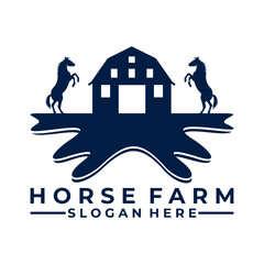 Horse and Farm house logo design vector. Horse farm logo design template