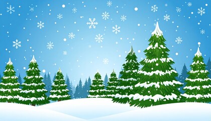 Obraz premium A serene winter forest illustration featuring snow-covered fir trees and a decorated Christmas tree, perfect for holiday season designs