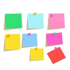 Colorful sticky notes pinned to a white background for reminders and ideas