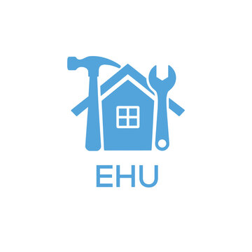 Home Repair Service Logo with Hammer and Wrench Icon &ndash;EHU Branding Design. EHU Letter Logo.
