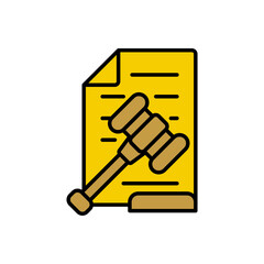 Gavel Document Color Lineal Icon. Gavel and Paper Symbol. Easy Editable Color and Stroke