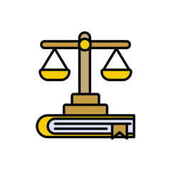 Scale of Justice Color Lineal Icon. Law Scale and Book Symbol. Easy Editable Color and Stroke