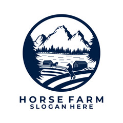 Horse farm label logo design vector. Vintage Farm horse logo design