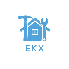 Home Repair Service Logo with Hammer and Wrench Icon –EKX Branding Design. EKX Letter Logo.
