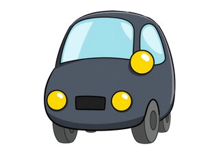 Cute cartoon black car with big round headlights and blue windshield
