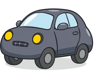 Cute cartoon dark gray small car with round headlights