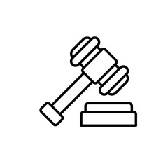 Gavel Black Outline Icon. Legal Law Gavel Symbol. Easy Editable Stroke