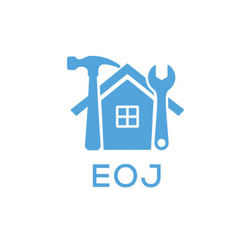 Home Repair Service Logo with Hammer and Wrench Icon &ndash;EOJ Branding Design. EOJ Letter Logo.
