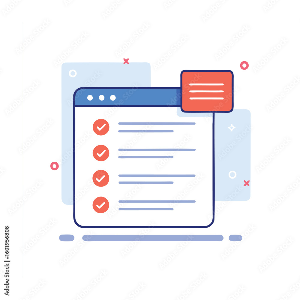 Poster illustration of a digital checklist or to do list with completed items marked isolated on white back