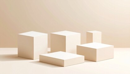 Minimalist geometric background with soft lighting and beige cubes