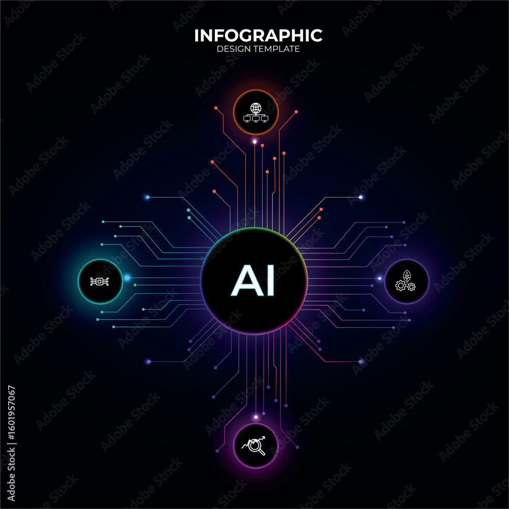 Fototapete futuristic template for process flow diagram ai- dark version. flat infographic design with colourfu