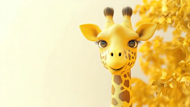 Adorable giraffe character animation with playful expressions and vibrant yellow backdrop