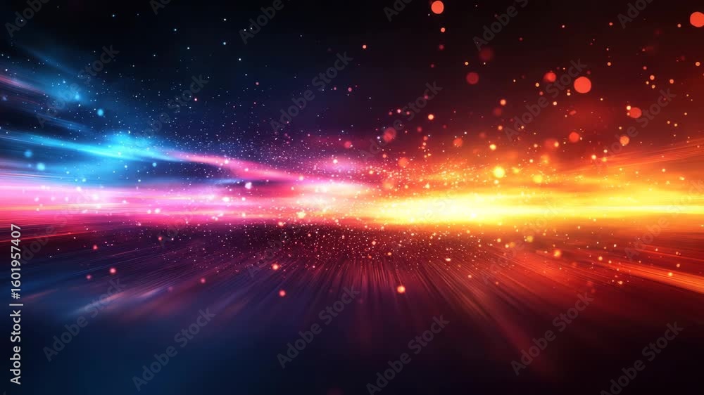 Poster abstract futuristic background with dynamic light streaks and glowing particles animation