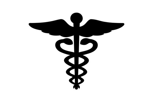 Caduceus silhouette, Medical caduceus icon vector, Medical snake