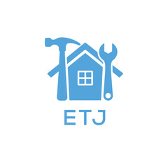 Home Repair Service Logo with Hammer and Wrench Icon –ETJ Branding Design. ETJ Letter Logo.
