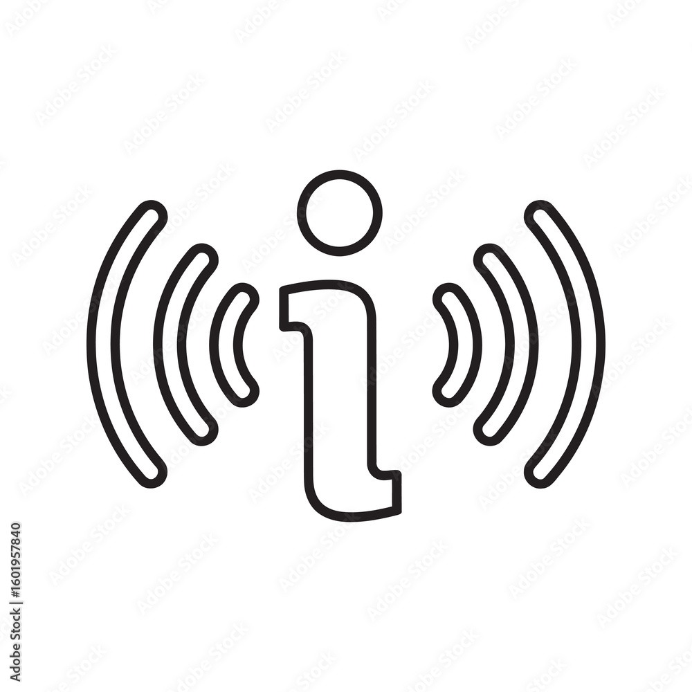 Poster information broadcast icon with a signal showing a wireless communication announcement or live strea