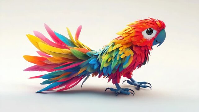 Colorful Macaw Parrot Animation Video, Isolated on White Background, Tropical Bird Concept