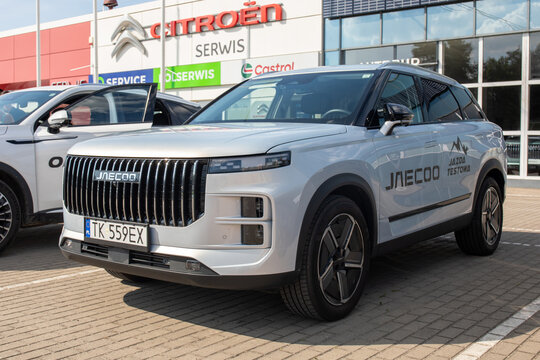 Poland, Stalowa Wola - July 21, 2025: Chinese car Jaecoo 7. Chinese automotive. Detail of vehicle. Jaecoo car brand. Jaecoo 7 is a mid-size SUV by Chinese vehicle manufacturer Chery.