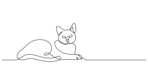 cat sitting one line drawing continuous decorative art minimalism