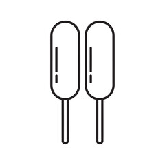 Corn dog snack icon for fast food or street fair meal showing a fried sausage on a stick for a tasty american festival lunch