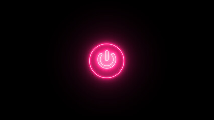 Neon glowing line red color power button icon on a black background