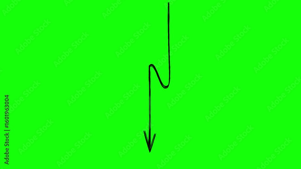 Poster animated black arrow pointing down on green screen background for video editing