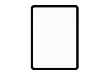 Sleek tablet displaying blank white screen, hovering against transparent backdrop, ready for digital content presentation