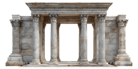 Ancient Stone Gateway with Columns and Architectural Details, PNG
