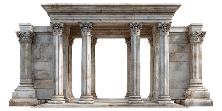 Ancient Stone Gateway with Columns and Architectural Details, PNG