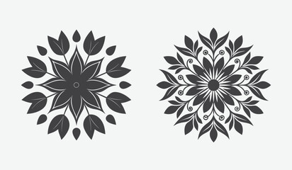 Two intricate floral ornaments with vibrant colors silhouette isolated on white background