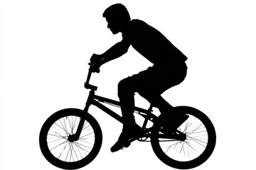 Obraz premium BMX Silhouette. Isolated Silhouette of Man Riding Bicycle on White Background