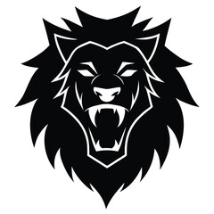 lion head in aggressive comic style silhouette log.eps