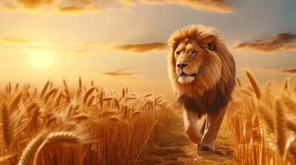  The Crown of the Wild. Roar of Royalty.
A lion walking through a wheat field.